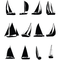 Vector illustration yacht sail silhouette set isolated on white background