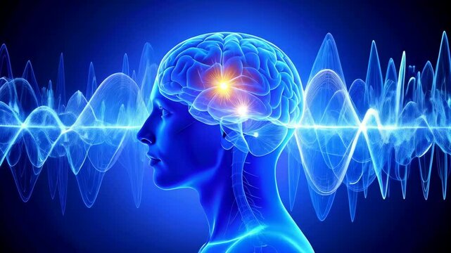 Abstract glowing human brain in blue, visualizing neural network connections, active thinking process, mental activity, and neurological signals - Powered by Adobe