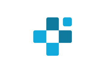 Obraz premium Abstract Teal and White Pixelated Medical Cross on White Background. minimalist icon vector logo