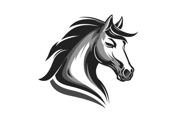 Grayscale Horse Head Illustration: Stylized Profile of an Equine. minimalist icon vector logo