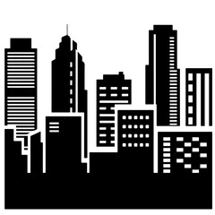 Fototapeta premium A black and white illustration of a city skyline, depicting various skyscrapers.