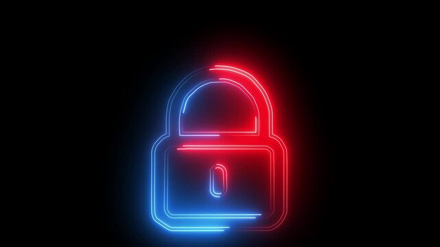 blue red color lock animation icon neon glowing privacy security password encryption circle animated on black background