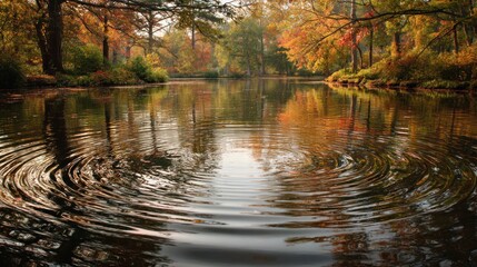 Fototapeta premium Autumn lake reflection serenity