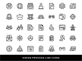 Hiring Process Line Icons. Recruitment, Job Application, Interview, Candidate Selection Vector Set