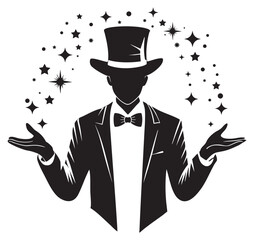 Magician Hat Trick Stars Magic Logo Sign Graphic Silhouette Shape Clipart Digital Art Illustration