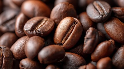 Naklejka premium Deeply roasted coffee beans reveal their rich textures and colors, highlighting the artisanal process behind creating the perfect brew. Each bean exhibits unique characteristics