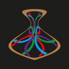 Vase shaped form. Multicolor abstract ribbons. Vector black background. Organic curved symmetry.