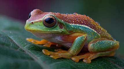 Colorful frog on leaf