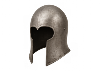 Steel medieval helmet protecting warrior's head, isolated on transparent background, perfect for historical or fantasy projects
