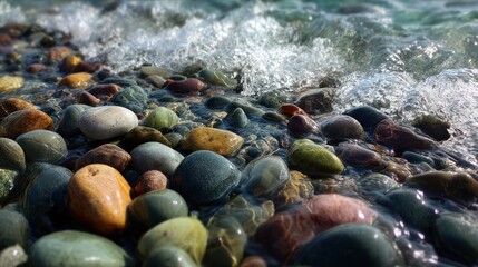Obraz premium Colorful pebbles wet beach scene