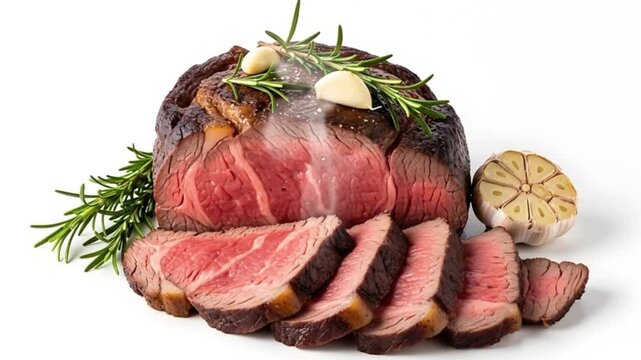 A mouthwatering sliced roasted beef served with garlic and rosemary. 