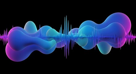 Abstract 3D Sound Wave Visualization with Fluid Blue and Purple Forms.