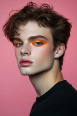 Obraz premium portrait of handsome teen man with nice appearance and stylish makeup posing to the camera
