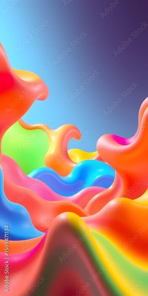 Fototapete Vibrant Abstract Design, Colorful Fluid Forms. Dynamic 3d Rendering, Energy And Movement. Bold Artistic Expression, Captivating Visuals.