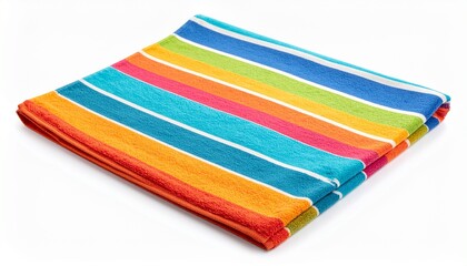  Colorful beach towel with sharp clear stripes isolated on white background 