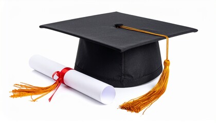 Graduation Cap and Diploma isolated on a white background