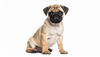Pug puppy sitting isolated on white background