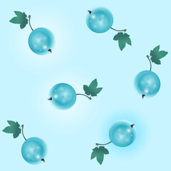 Основные RGBbeautiful seamless tile pattern with blue transparent currant 
berries with leaf on blue background