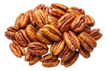 Pile of shelled pecan nuts isolated on transparent background