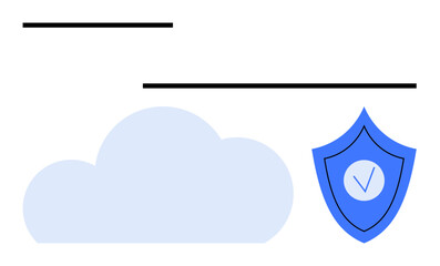 Cloud graphic paired with shield icon featuring checkmark. Ideal for cloud storage, cybersecurity, online privacy, technology safety, data encryption, secure solutions, simple landing page