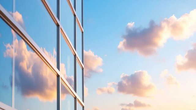 Glass building reflecting sky and clouds modern architecture and urban design