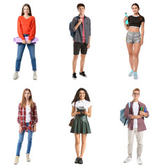 Obraz premium Set of teenagers on white background