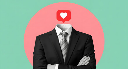 Digital Identity Concept &ndash; Headless Businessman with Like Icon as Head, Metaphor for Social Media Ego and Validation
