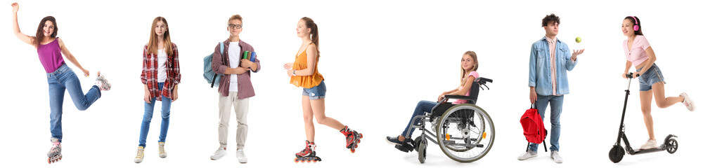 Collage of teenagers on white background
