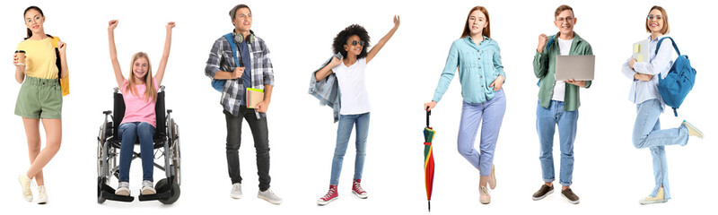 Group of teenagers on white background