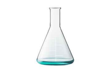 Laboratory Erlenmeyer Flask with Teal Liquid: Science Experiment Setup isolated on transparent background png