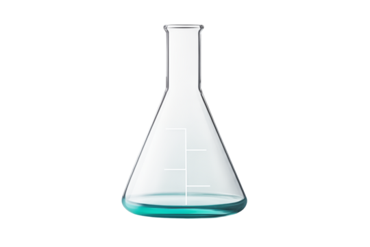 Laboratory Erlenmeyer Flask with Teal Liquid: Science Experiment Setup isolated on transparent background png