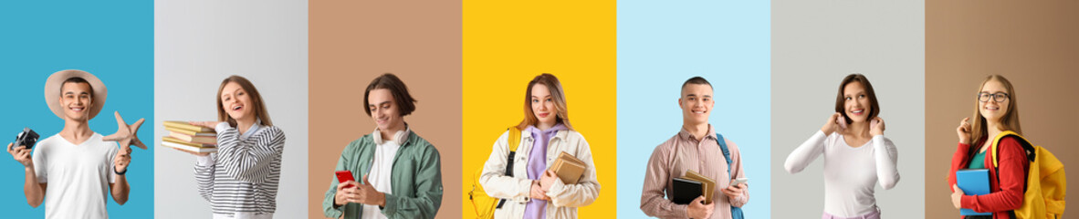 Collage of teenagers on color background