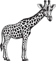 Naklejka premium tall giraffe stands upright in a stark white setting.