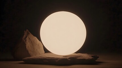 Glowing Orb on Stone Rocks Minimalist Scene