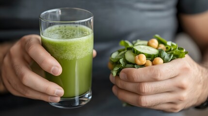 Healthy Green Smoothie and Cucumber Chickpea Salad