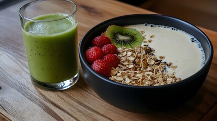 Healthy Breakfast Bowl with Green Smoothie