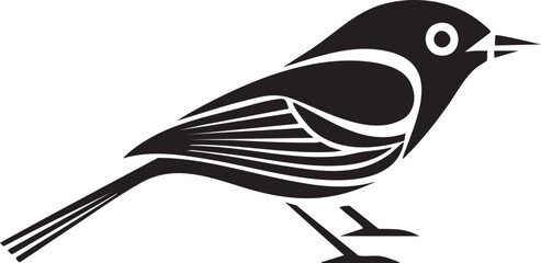 stylized black and white of a small bird in flight.
