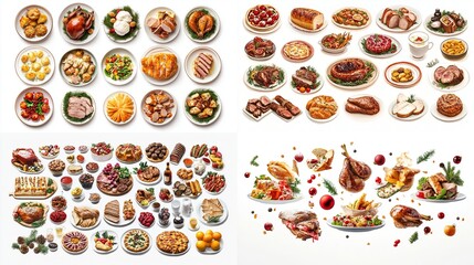 A diverse collection of meticulously arranged food items, showcasing various cuisines and dishes,  