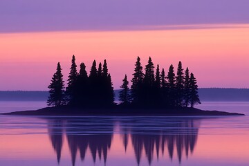 Obraz premium Misty Island Sunrise Reflection