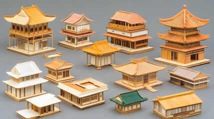 Asian Wooden Architecture Models Collection Miniature Houses