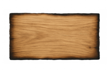 Wooden textured sign with burned edges isolated on transparent background, ideal for adding custom messages and designs