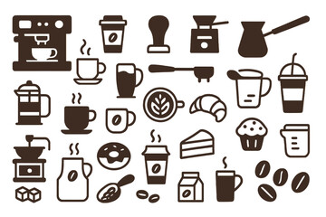 Coffee and pastry illustrations featuring various brewing methods and delicious treats arranged in an artistic layout