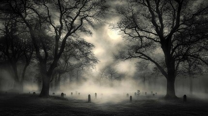 Fototapeta premium Scary forest cemetery at night