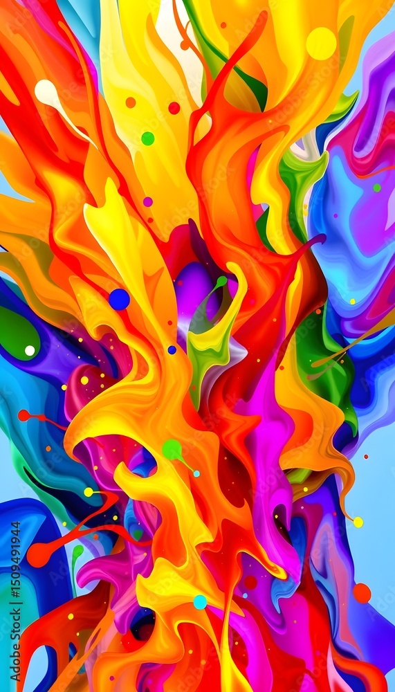 Poster Dynamic Colors Burst And Blend Creating A Visual Spectacle. Abstract Shapes Swirling Together Evoke Movement, Vibrancy, And Endless Possibilities. Beautiful Designs Form An Interesting Artistic Image.
