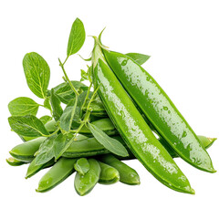 Fresh Green Peas Stacked with Leaves on White Background for Healthy Cooking and Nutritional Content Presentation transparent background, png