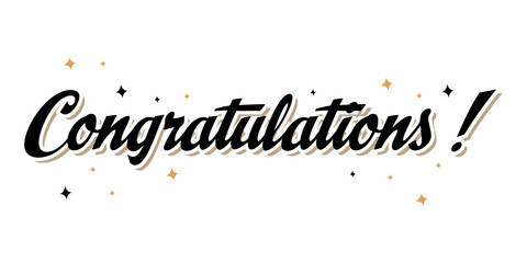 "Congratulations!" greeting sign designed to shine—Congrats Graduated in elegant handwritten modern brush lettering, accented with golden stars and an iconic academic cap. This isolated vector is perf