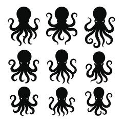 Octopus Silhouette Vector Illustration on white background