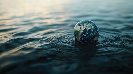 Earth resting on rippled water.