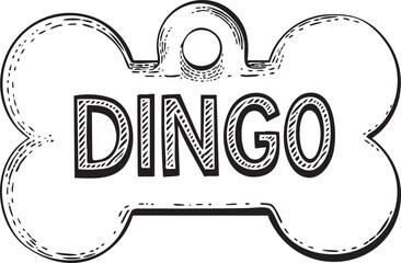 stylized black and white bone displays the word 'DINGO'.