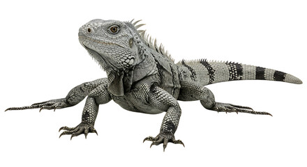 Obraz premium Striking Iguana Portrait Detailed Scales and Sharp Spikes in Monochrome